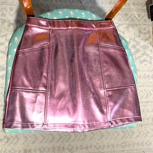 Metallic Pink Faux Leather skirt Rock Roll 80’s Barbie Space Alien costume party